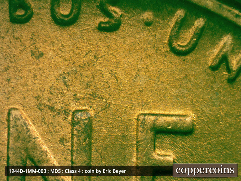 Die-stage B marker on 1944D•1MM•003 (1944 Repunched Mint Mark).