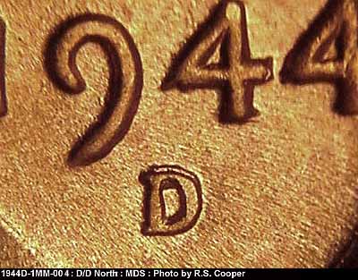 1944 Lincoln cent obverse, CopperCoins die 1944D•1MM•004.