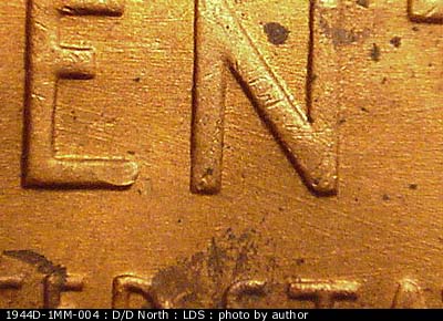 Die-stage C marker on 1944D•1MM•004 (1944 Repunched Mint Mark).