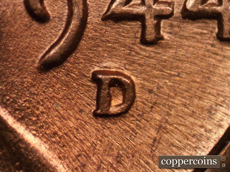 Die-stage C marker on 1944D•1MM•005 (1944 Repunched Mint Mark).