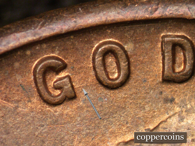 Die-stage A marker on 1944D•1MM•010 (1944 Repunched Mint Mark).