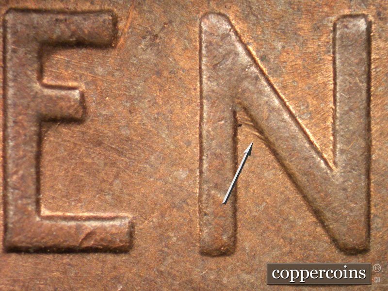 Die-stage A marker on 1944D•1MM•010 (1944 Repunched Mint Mark).