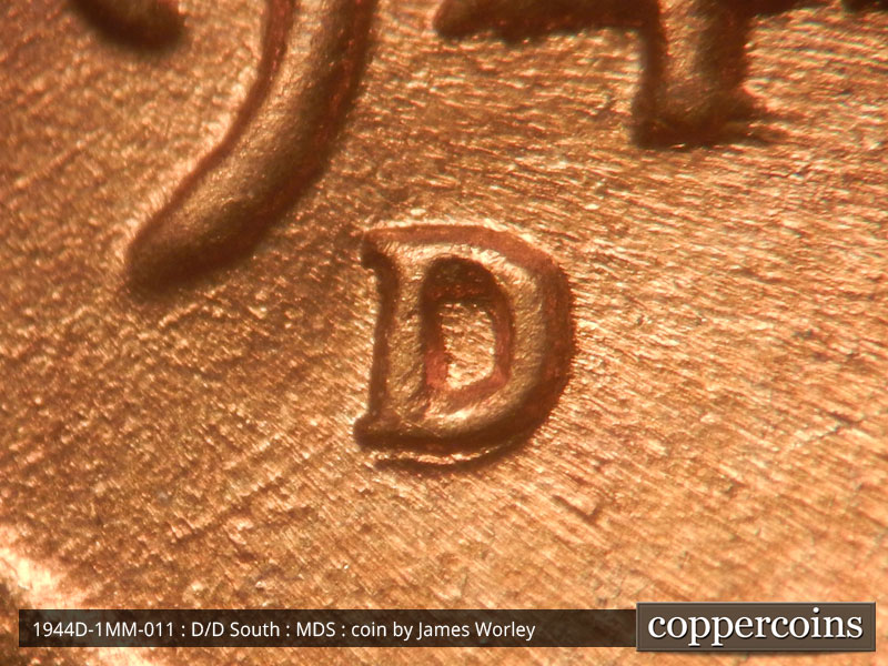 1944 Lincoln cent obverse, CopperCoins die 1944D•1MM•011.
