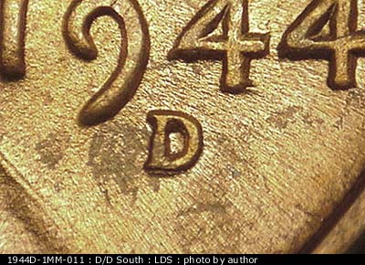 Die-stage C marker on 1944D•1MM•011 (1944 Repunched Mint Mark).