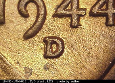 Die-stage C marker on 1944D•1MM•012 (1944 Repunched Mint Mark).