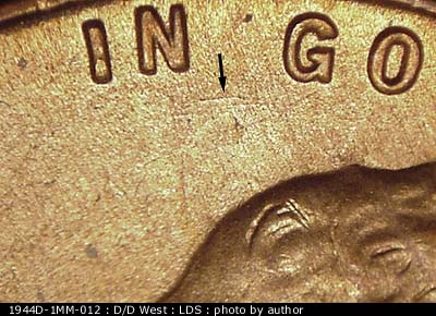 Die-stage C marker on 1944D•1MM•012 (1944 Repunched Mint Mark).