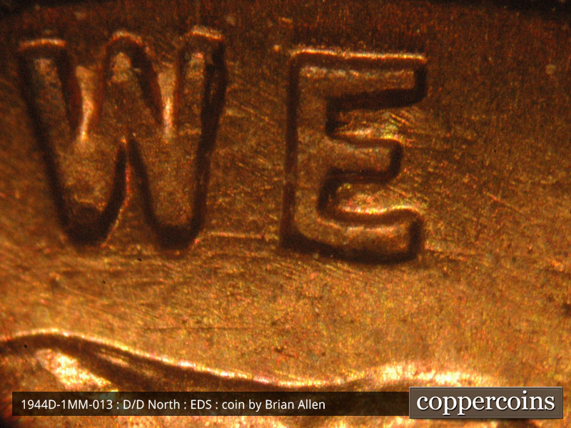 Die-stage A marker on 1944D•1MM•013 (1944 Repunched Mint Mark).