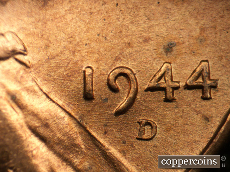 Die-stage B marker on 1944D•1MM•015 (1944 Repunched Mint Mark).