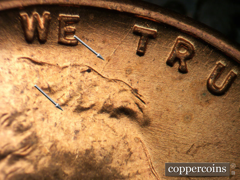 Die-stage B marker on 1944D•1MM•015 (1944 Repunched Mint Mark).