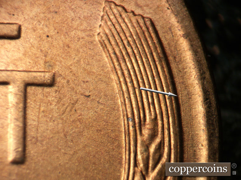 Die-stage B marker on 1944D•1MM•015 (1944 Repunched Mint Mark).