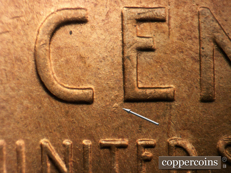 Die-stage B marker on 1944D•1MM•015 (1944 Repunched Mint Mark).