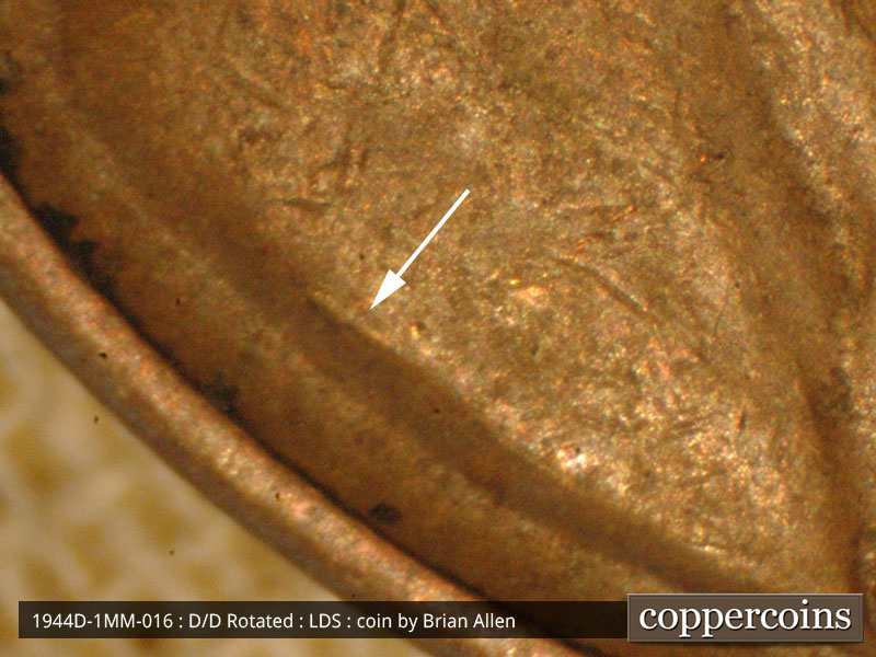 Die-stage C marker on 1944D•1MM•016 (1944 Repunched Mint Mark).