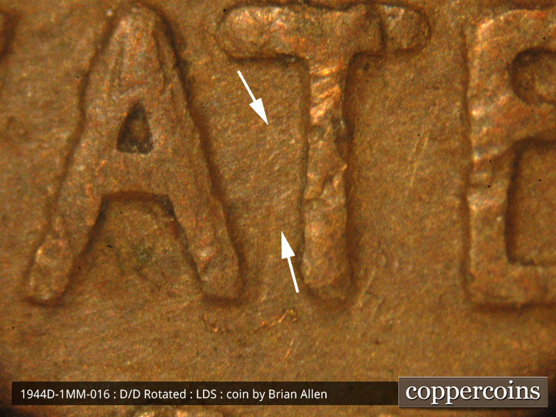 Die-stage C marker on 1944D•1MM•016 (1944 Repunched Mint Mark).