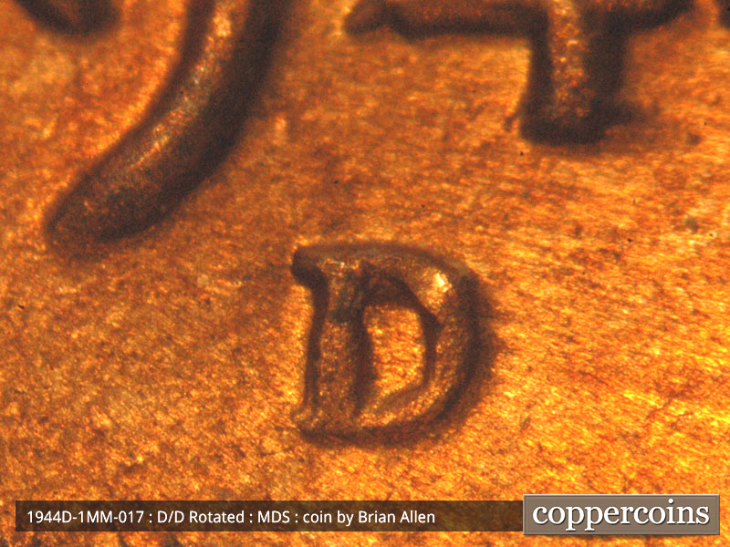 1944 Lincoln cent obverse, CopperCoins die 1944D•1MM•017.