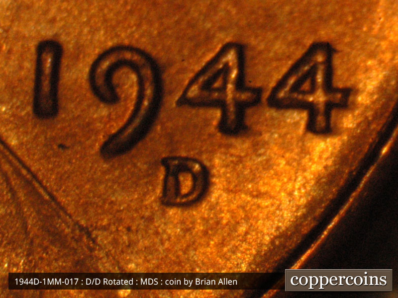 Die-stage B marker on 1944D•1MM•017 (1944 Repunched Mint Mark).