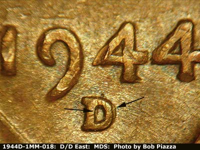 1944 Lincoln cent obverse, CopperCoins die 1944D•1MM•018.
