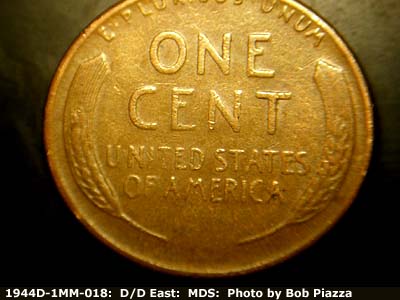 Die-stage B marker on 1944D•1MM•018 (1944 Repunched Mint Mark).