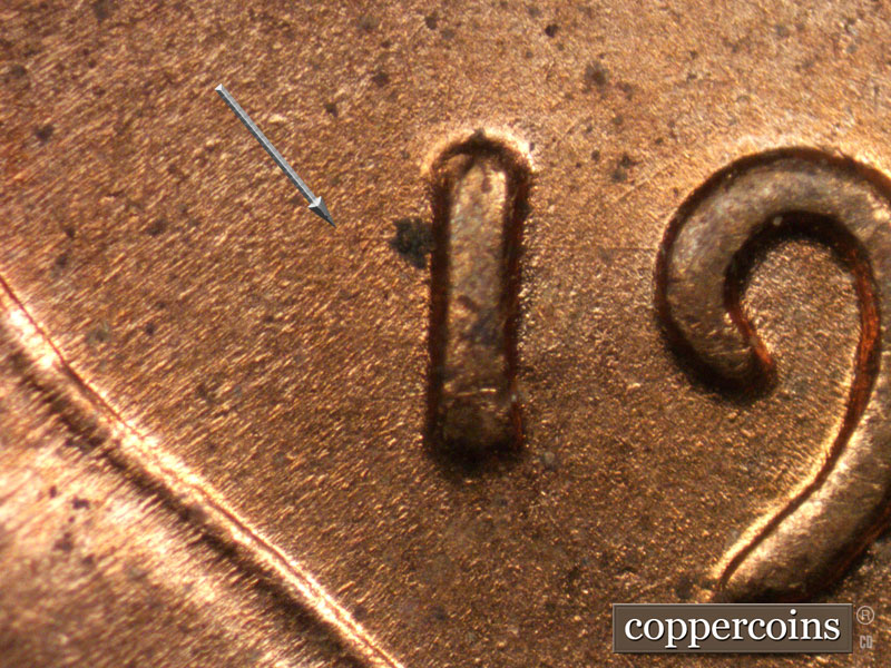 Die-stage B marker on 1944D•1MM•019 (1944 Repunched Mint Mark).
