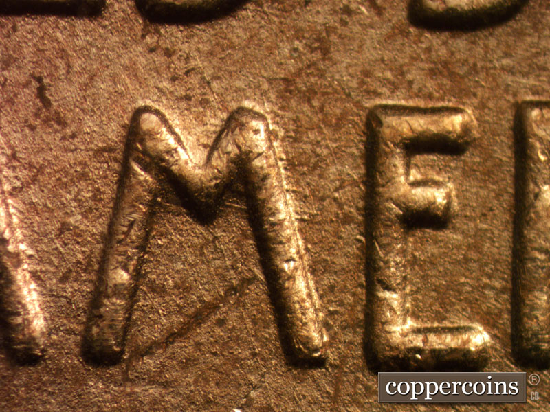 Die-stage A marker on 1944D•1MM•022 (1944 Repunched Mint Mark).
