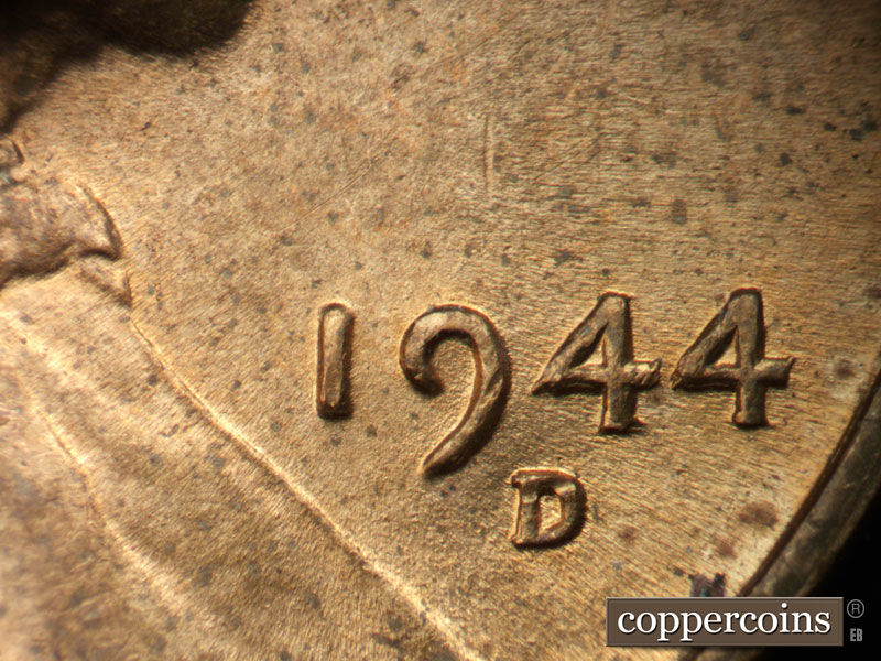 Die-stage B marker on 1944D•1MM•023 (1944 Repunched Mint Mark).