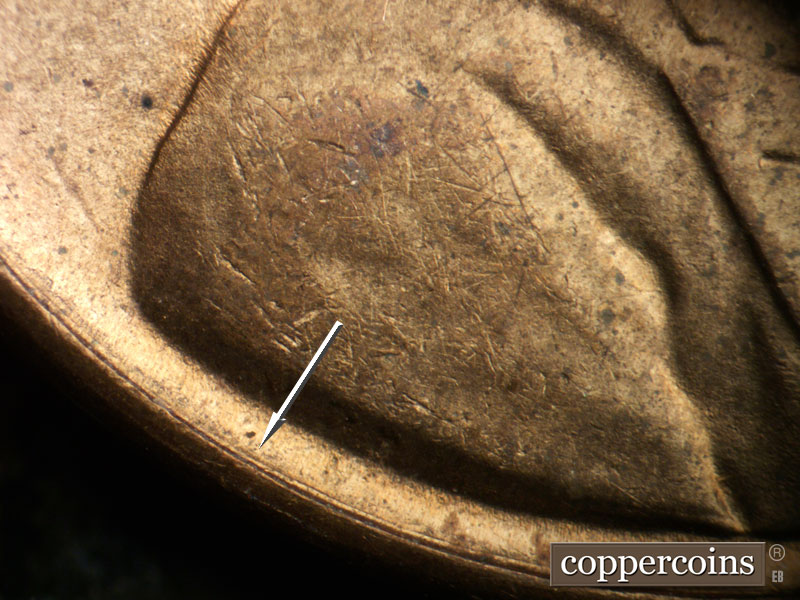 Die-stage B marker on 1944D•1MM•023 (1944 Repunched Mint Mark).