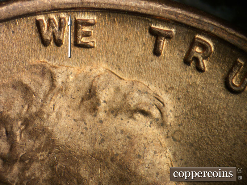 Die-stage B marker on 1944D•1MM•023 (1944 Repunched Mint Mark).