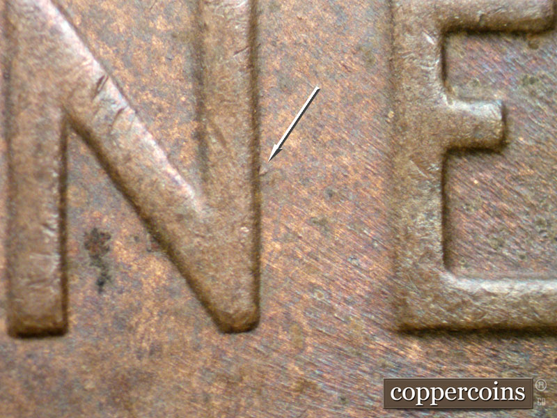 Die-stage B marker on 1944D•1OM•001 (1944 Over Mint Mark).