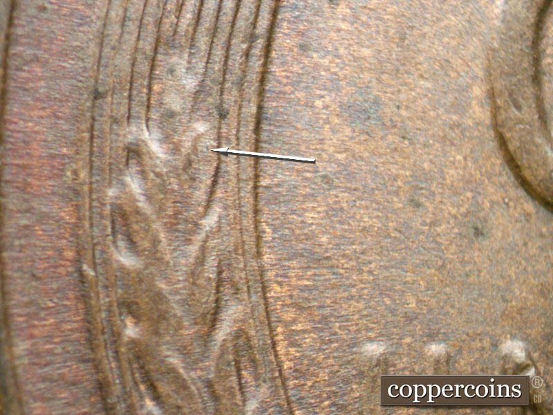 Die-stage B marker on 1944D•1OM•001 (1944 Over Mint Mark).