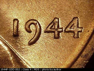 1944 Lincoln cent obverse, CopperCoins die 1944P•1DO•002.