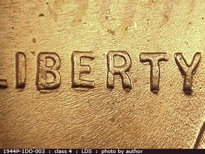 Die-stage C marker on 1944P•1DO•003 (1944 Doubled Die Obverse).