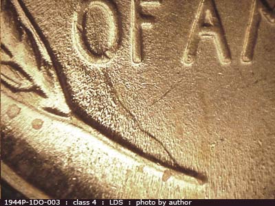 Die-stage C marker on 1944P•1DO•003 (1944 Doubled Die Obverse).