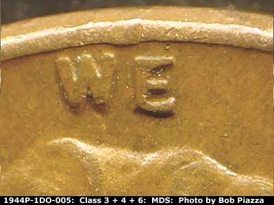 Die-stage B marker on 1944P•1DO•005 (1944 Doubled Die Obverse).