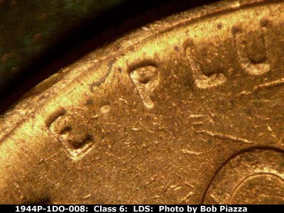 Die-stage C marker on 1944P•1DO•008 (1944 Doubled Die Obverse).