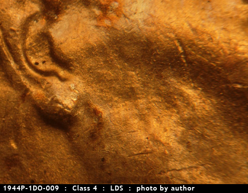 Die-stage C marker on 1944P•1DO•009 (1944 Doubled Die Obverse).