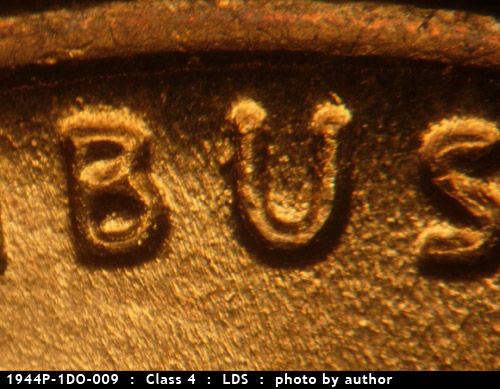 Die-stage C marker on 1944P•1DO•009 (1944 Doubled Die Obverse).