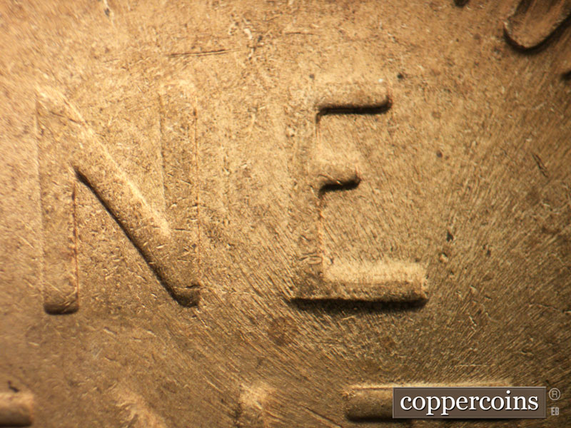 Die-stage C marker on 1944P•1DO•011 (1944 Doubled Die Obverse).