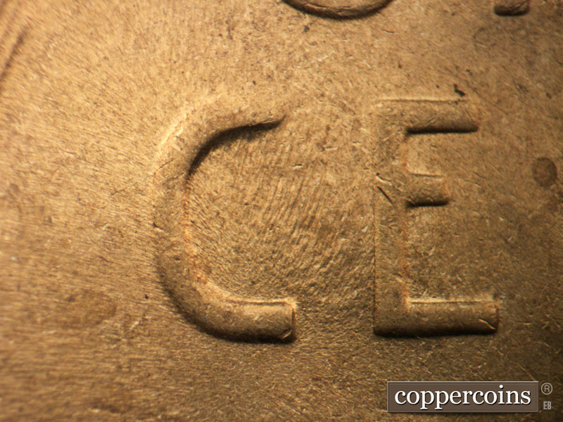 Die-stage C marker on 1944P•1DO•011 (1944 Doubled Die Obverse).