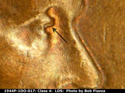 Die-stage C marker on 1944P•1DO•017 (1944 Doubled Die Obverse).