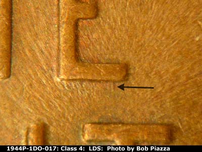 Die-stage C marker on 1944P•1DO•017 (1944 Doubled Die Obverse).