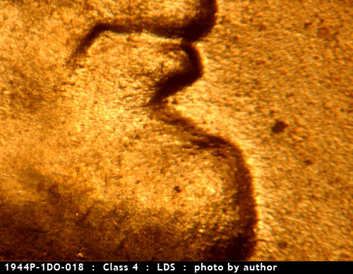 Die-stage C marker on 1944P•1DO•018 (1944 Doubled Die Obverse).