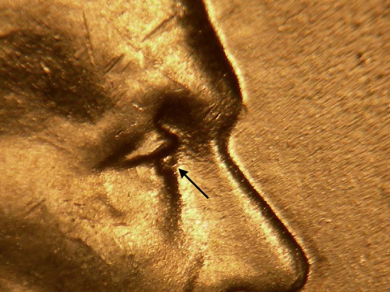 Die-stage C marker on 1944P•1DO•024 (1944 Doubled Die Obverse).