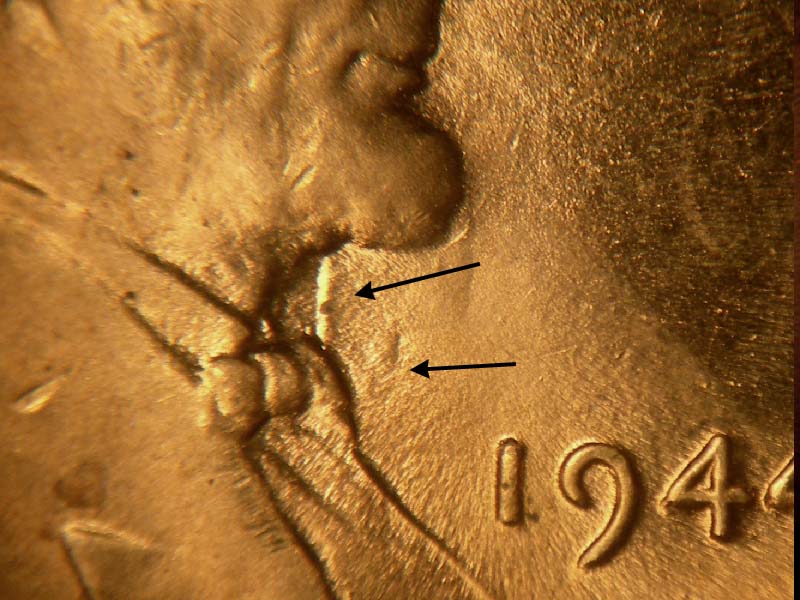 Die-stage C marker on 1944P•1DO•024 (1944 Doubled Die Obverse).