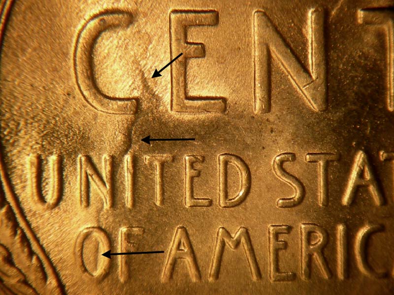 Die-stage C marker on 1944P•1DO•024 (1944 Doubled Die Obverse).