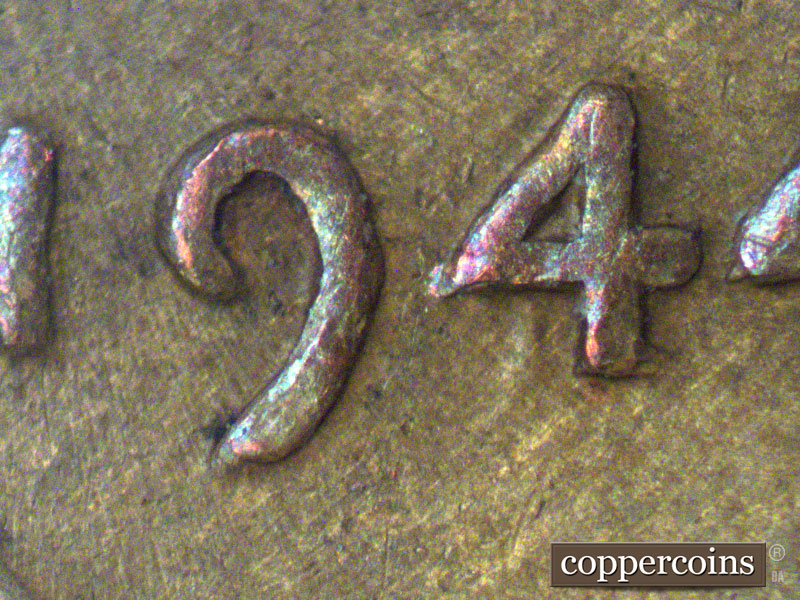 Die-stage C marker on 1944P•1DO•025 (1944 Doubled Die Obverse).