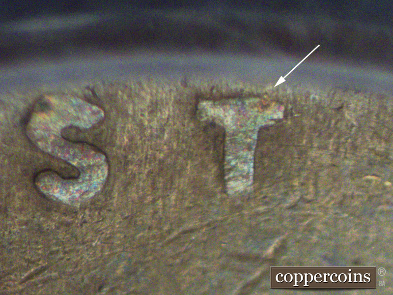 Die-stage C marker on 1944P•1DO•025 (1944 Doubled Die Obverse).