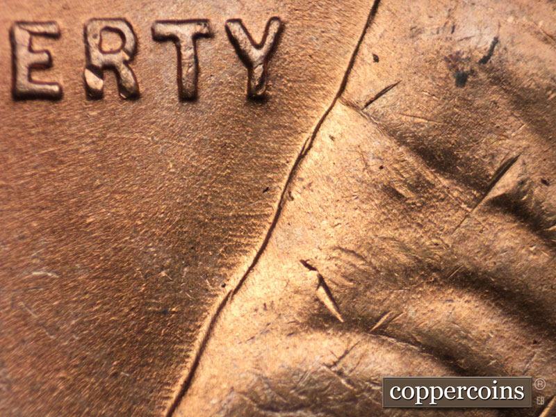 Die-stage B marker on 1944P•1DO•026 (1944 Doubled Die Obverse).