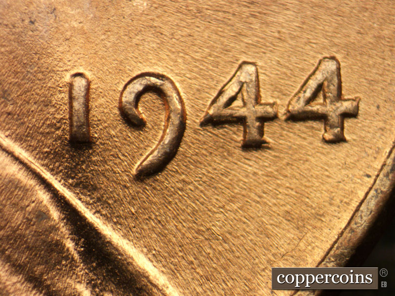 Die-stage B marker on 1944P•1DO•030 (1944 Doubled Die Obverse).