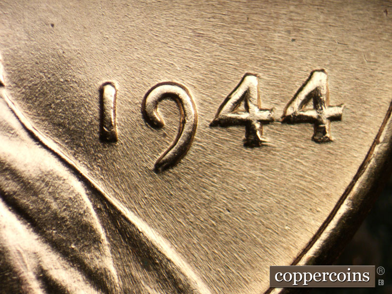 Die-stage B marker on 1944P•1DO•032 (1944 Doubled Die Obverse).