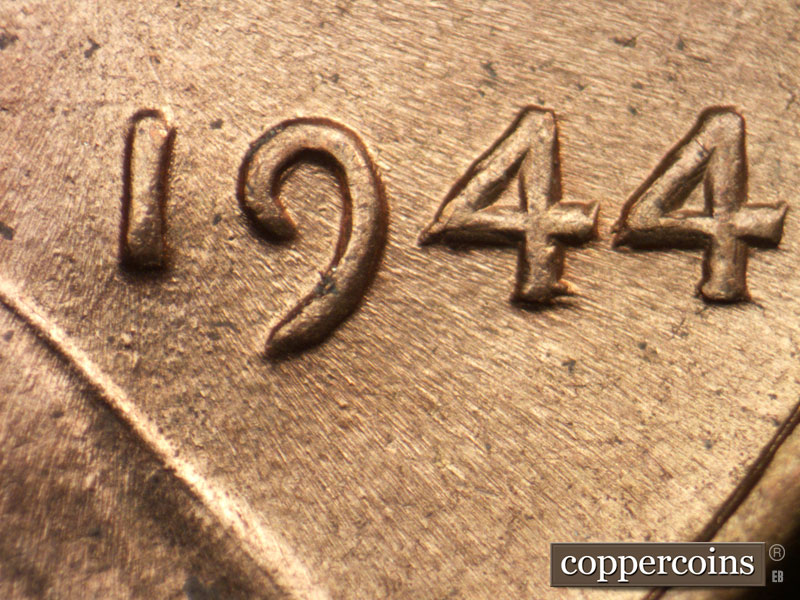 1944 Lincoln cent obverse, CopperCoins die 1944P•1DO•033.