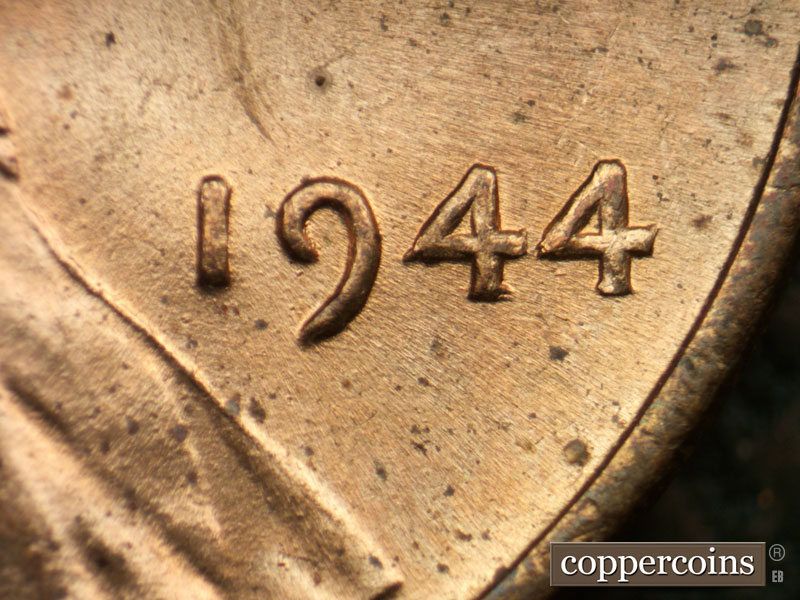 Die-stage B marker on 1944P•1DO•034 (1944 Doubled Die Obverse).